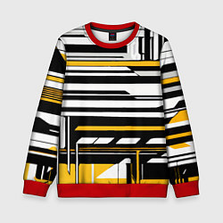 Свитшот детский Жёлто-белые технологические линии на чёрном фоне, цвет: 3D-красный