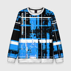 Свитшот детский Сине-белый гранж на чёрном фоне, цвет: 3D-белый