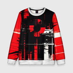 Свитшот детский Красно-белый гранж на чёрном фоне, цвет: 3D-белый