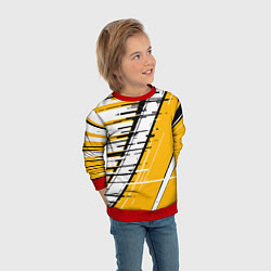 Свитшот детский Чёрно-белые глитч полосы на жёлтом фоне, цвет: 3D-красный — фото 2