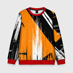 Свитшот детский Вертикальные чёрные линии на оранжево-белом фоне, цвет: 3D-красный