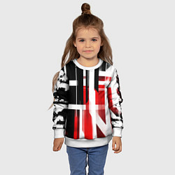 Свитшот детский Чёрно-красные вертикальные и горизонтальные полосы, цвет: 3D-белый — фото 2