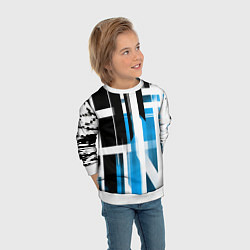 Свитшот детский Чёрно-синие вертикальные и горизонтальные полосы н, цвет: 3D-белый — фото 2