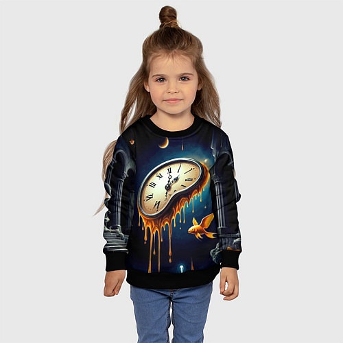 Детский свитшот Течение времени - сюрреализм / 3D-Черный – фото 4