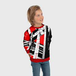 Свитшот детский Чёрно-белые абстрактные линии на красном фоне, цвет: 3D-красный — фото 2