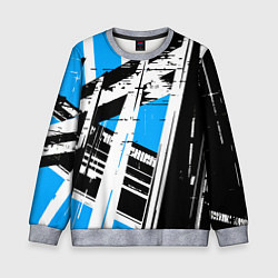 Свитшот детский Чёрно-белые абстрактные линии на синем фоне, цвет: 3D-меланж