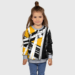 Свитшот детский Чёрно-белые абстрактные линии на жёлтом фоне, цвет: 3D-меланж — фото 2
