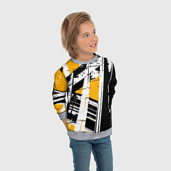 Свитшот детский Чёрно-белые абстрактные линии на жёлтом фоне, цвет: 3D-меланж — фото 2