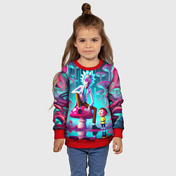 Свитшот детский Рик и Морти у сказочного озера среди грибов, цвет: 3D-красный — фото 2