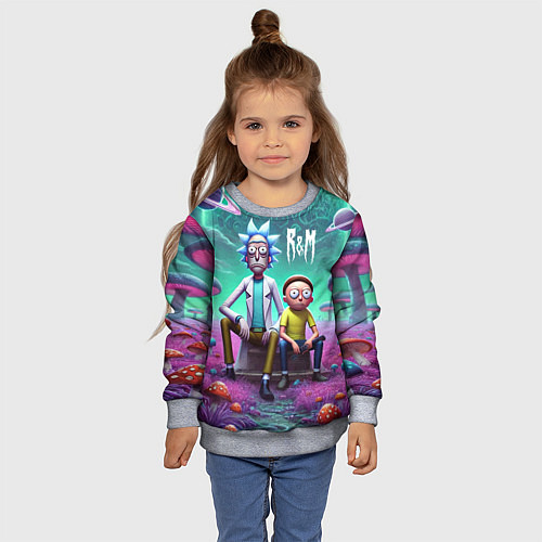 Детский свитшот Рик и Морту на сказочной грибной планете - нейроар / 3D-Меланж – фото 4
