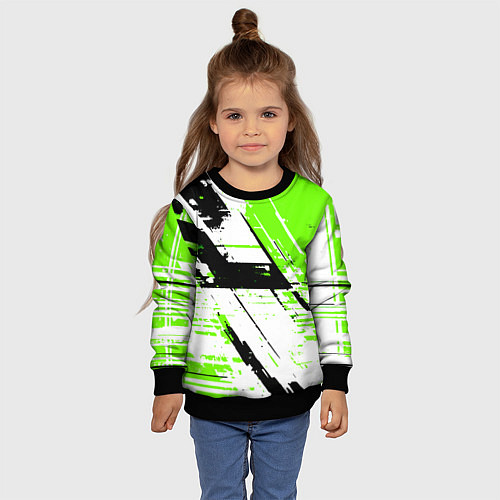 Детский свитшот Diagonal black and green stripes on a white backgr / 3D-Черный – фото 4