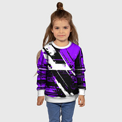 Свитшот детский Diagonal black and white stripes on a purple backg, цвет: 3D-белый — фото 2
