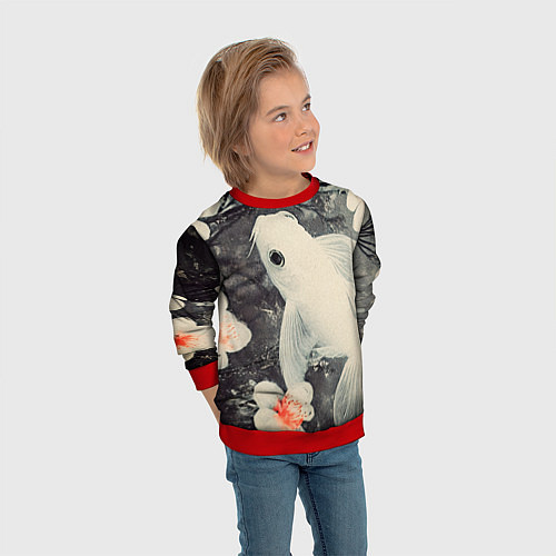 Детский свитшот Рыбка с цветами - нейросеть / 3D-Красный – фото 3