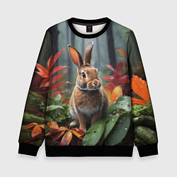 Свитшот детский Кролик в дождливом лесу, цвет: 3D-черный