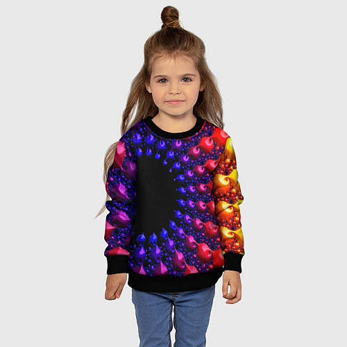 Детский свитшот Неоновая абстракция фрактал / 3D-Черный – фото 4
