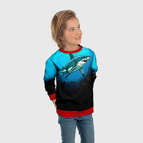 Детский свитшот Акула в синем море / 3D-Красный – фото 3