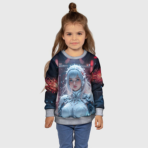 Детский свитшот Зимняя девушка в кибер костюме / 3D-Меланж – фото 4
