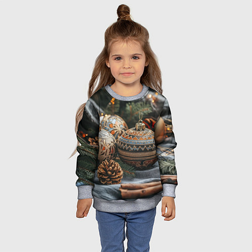 Детский свитшот Новогодние шары и шишки / 3D-Меланж – фото 4