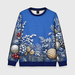 Свитшот детский Новогодние веточки, цвет: 3D-синий