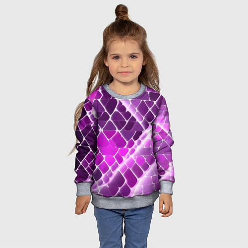 Детский свитшот Фиолетовые рельефные плитки и белое свечение / 3D-Меланж – фото 4