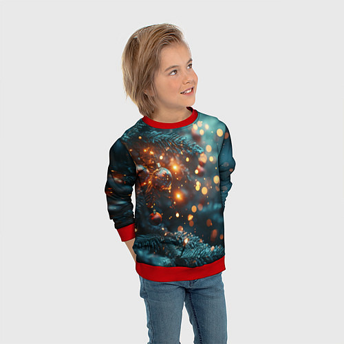 Детский свитшот Елочные шары и боке / 3D-Красный – фото 3