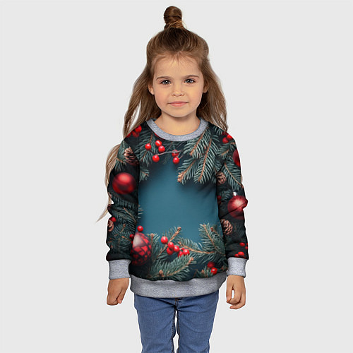 Детский свитшот Новогодний фон и рябина / 3D-Меланж – фото 4