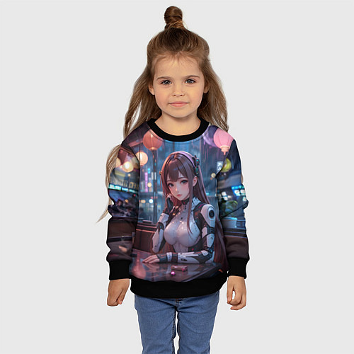 Детский свитшот Аниме кибер девочка / 3D-Черный – фото 4