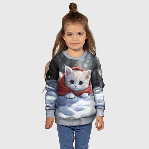Детский свитшот Новогодняя кошечка на снегу / 3D-Меланж – фото 4