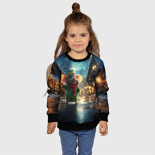 Детский свитшот Мышка встречает новый год / 3D-Черный – фото 4