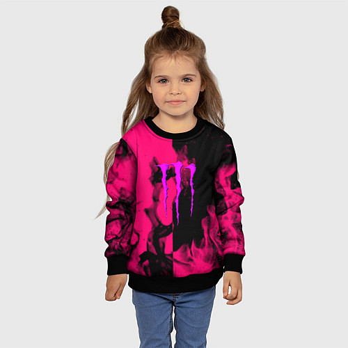 Детский свитшот Monster energy fire pink / 3D-Черный – фото 4