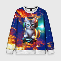 Свитшот детский Удивительный мир котёнка игромана, цвет: 3D-белый