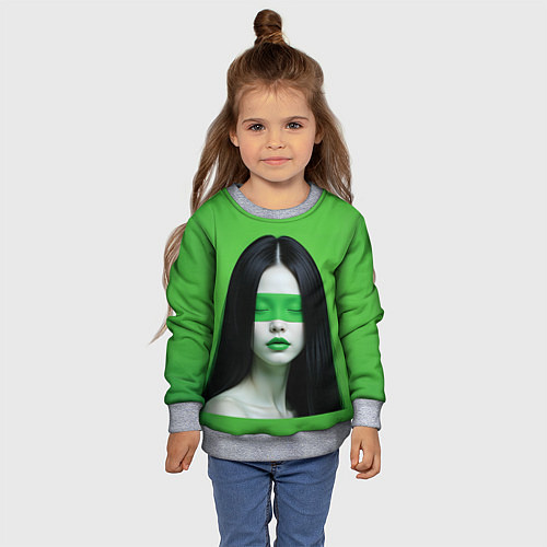 Детский свитшот Pop art девушка на зеленом фоне / 3D-Меланж – фото 4