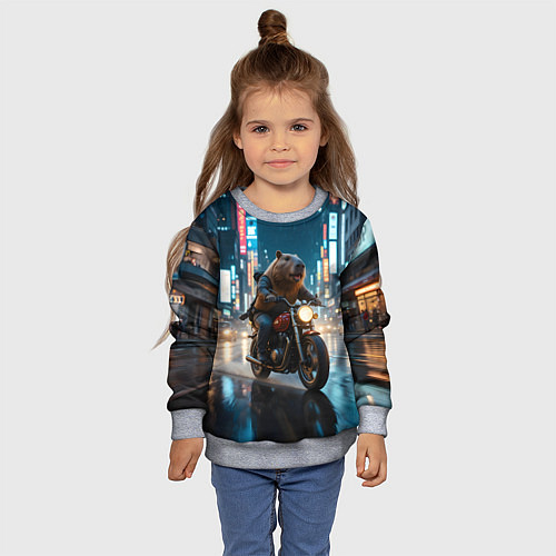 Детский свитшот Капибара байкер / 3D-Меланж – фото 4