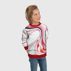 Свитшот детский Волнистые чёрно-красные линии на белом фоне, цвет: 3D-красный — фото 2