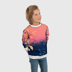 Свитшот детский Листья на сине-розовом фоне - нейросеть, цвет: 3D-белый — фото 2