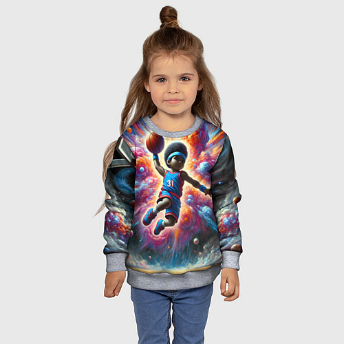 Детский свитшот Бейсболист и космос / 3D-Меланж – фото 4