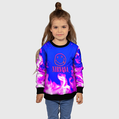 Детский свитшот Nirvana neon flame / 3D-Черный – фото 4