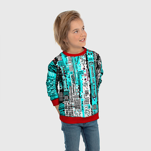 Детский свитшот Киберпанк паттерн голубой / 3D-Красный – фото 3