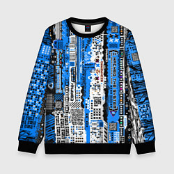 Свитшот детский Киберпанк паттерн синий, цвет: 3D-черный