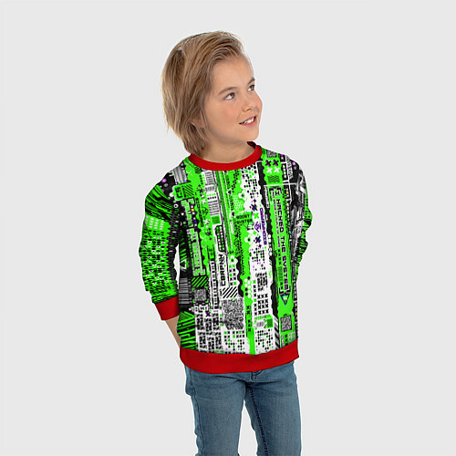 Детский свитшот Киберпанк паттерн зелёный / 3D-Красный – фото 3