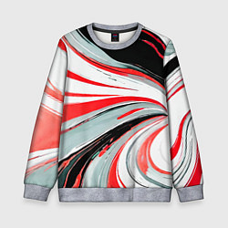 Свитшот детский Волнистые бело-красные линии на чёрном фоне, цвет: 3D-меланж