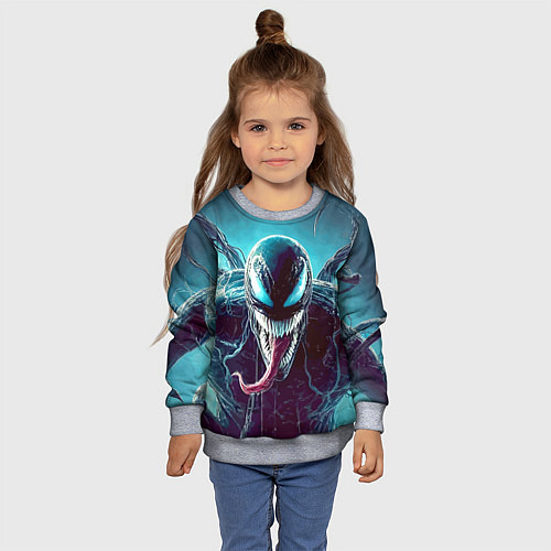 Детский свитшот Свирепый Веном - неоновое свечение / 3D-Меланж – фото 4
