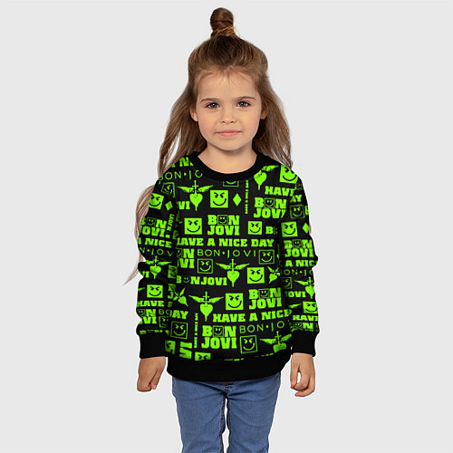 Детский свитшот Bon Jovi кислотный паттерн / 3D-Черный – фото 4