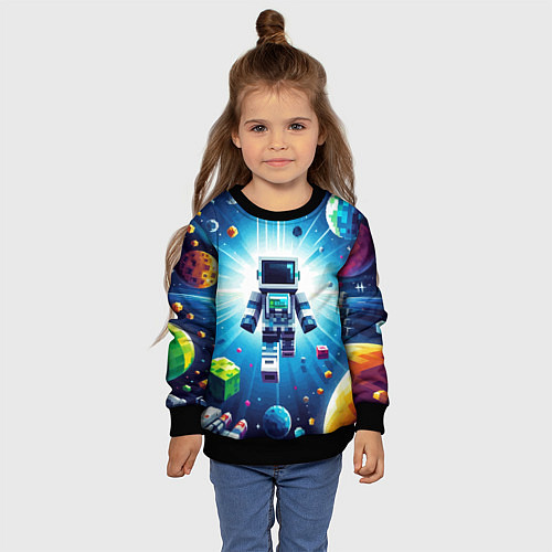 Детский свитшот Minecraft - an astronaut in outer space / 3D-Черный – фото 4