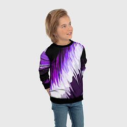 Свитшот детский Бело-фиолетовые острые полосы на чёрном фоне, цвет: 3D-черный — фото 2