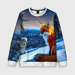 Свитшот детский Лисичка в зимнем лесу, цвет: 3D-белый