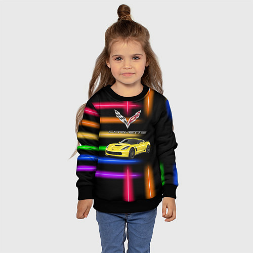 Детский свитшот Chevrolet Corvette - racing team / 3D-Черный – фото 4