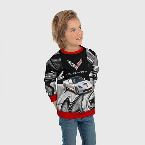 Детский свитшот Chevrolet Corvette - motorsport racing team / 3D-Красный – фото 3