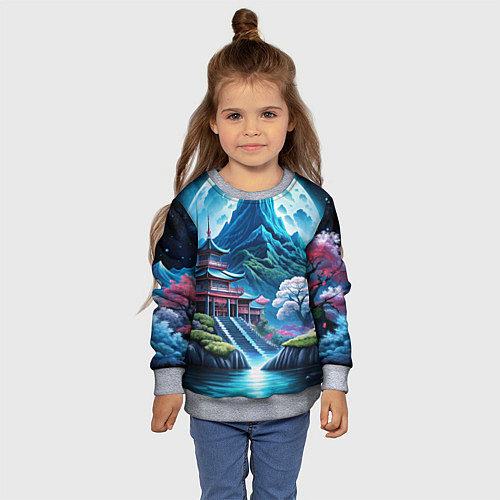 Детский свитшот Пейзаж Японии и горы / 3D-Меланж – фото 4