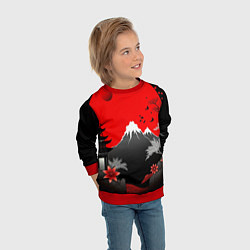 Свитшот детский Японская гора и красная луна, цвет: 3D-красный — фото 2